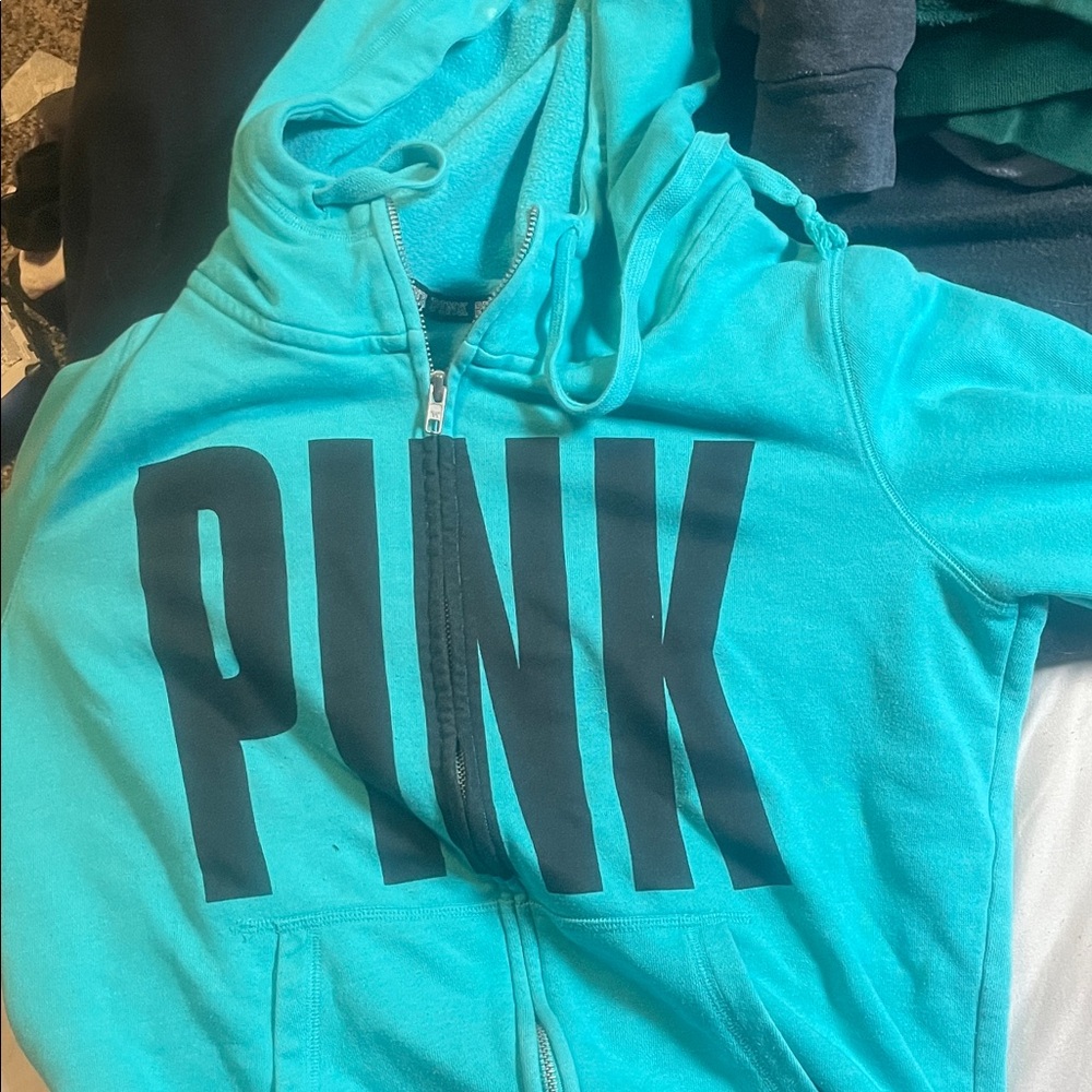 PINK Victoria's Secret Teal Hoodie Jacket